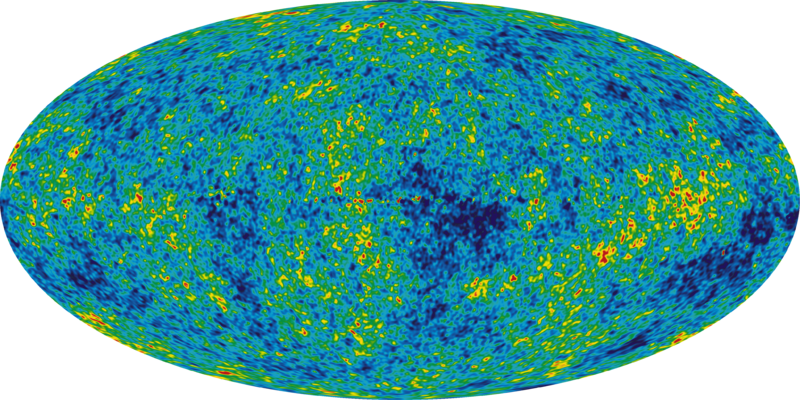 宇宙微波背景温度波动从5年威尔金森微波各向异性探测器的数据看到在整个天空。