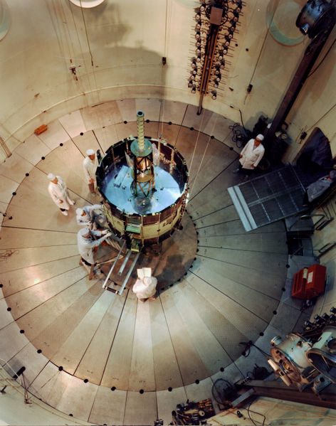 NASA's International Sun-Earth Explorer C (ISEE C) inside Goddard's dynamic test chamber.