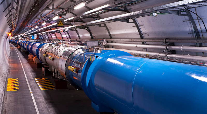 Scientists at CERNs Large Hadron Collider (LHC), the largest particle accelerator in the world, are searching for dark matter by smashing atoms together. Views of the LHC tunnel sector 3-4, tirage 2