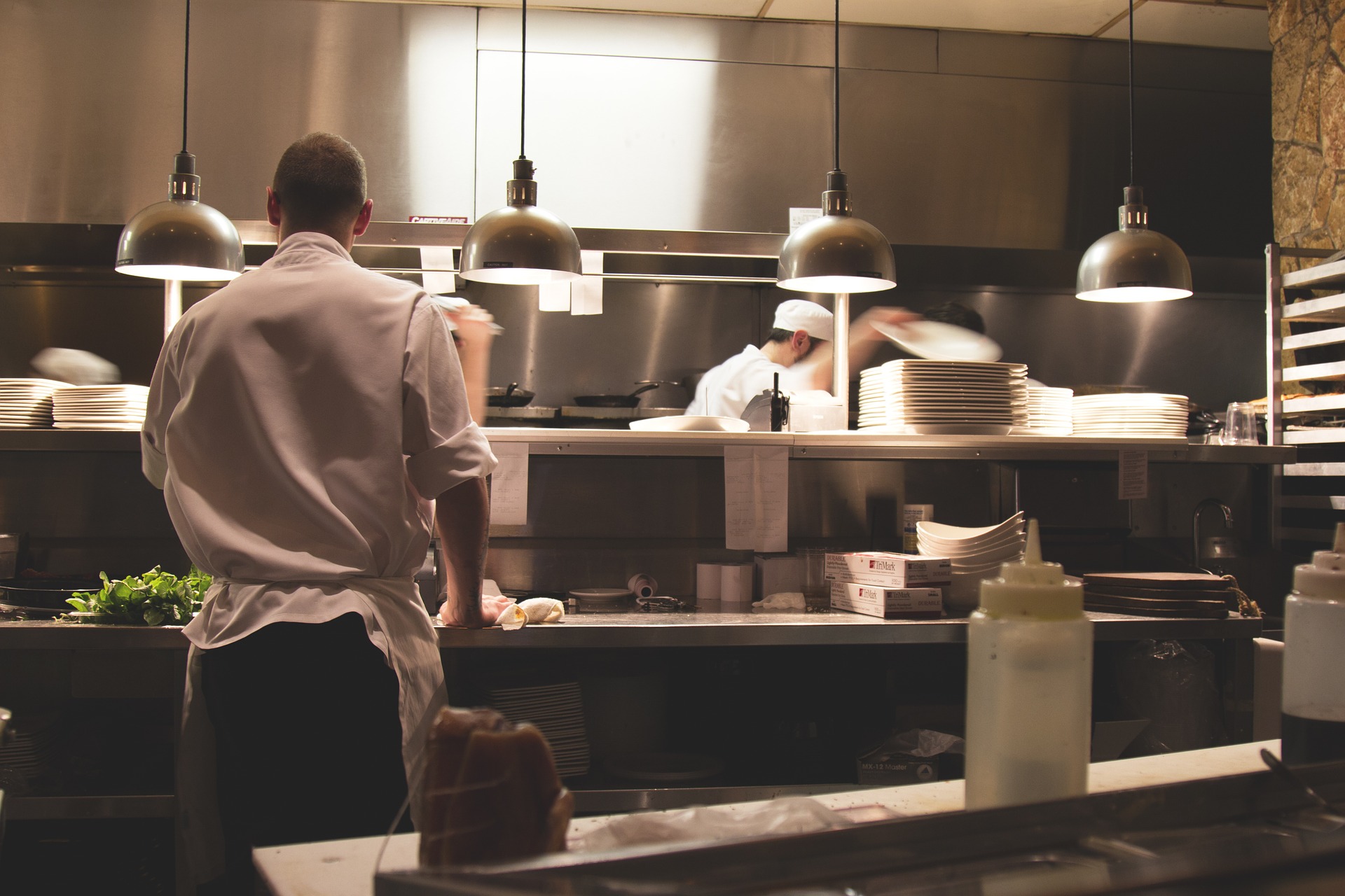 Chefs at work in a professional kitchen