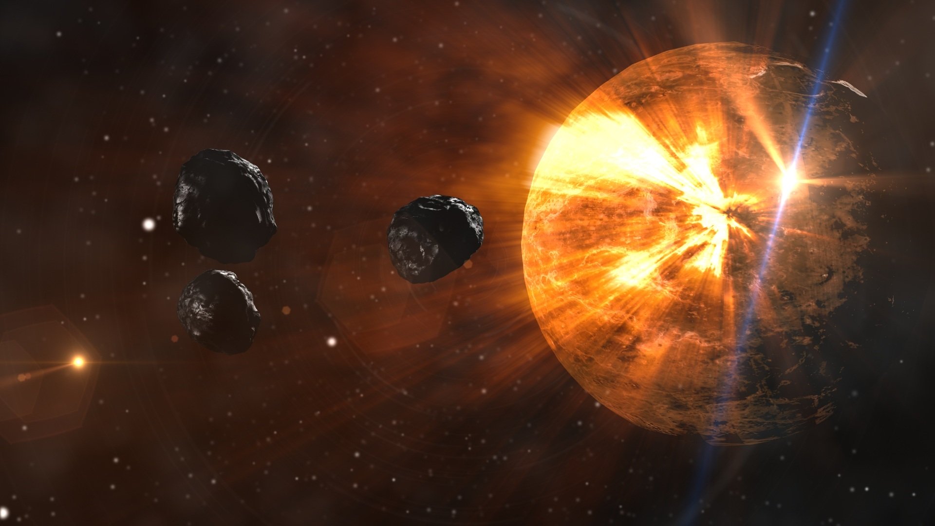Illustration of asteroids travelling towards Earth