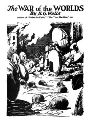h·g·威尔斯小说《世界大战》的内景插图，转载于《惊奇故事》，1927年8月。