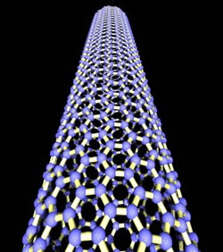 计算机生成的纳米管图像，这只是科学家用来研究纳米结构特性的结构之一。(图片由Chris ewells提供- www.ewels.info)。