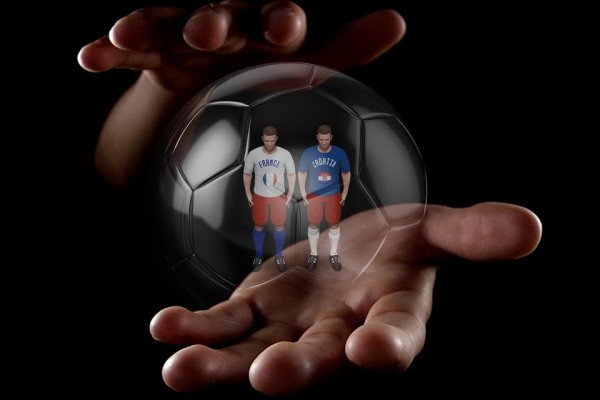 Football players inside a see-through football