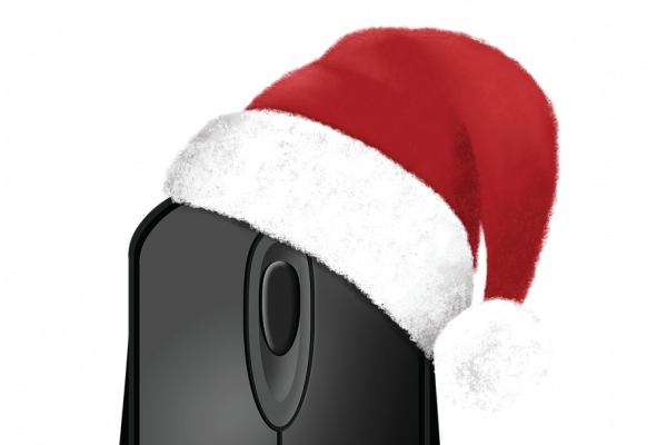 戴着圣诞老人帽子的电脑鼠标