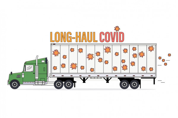 卡通卡车代表Covid-19长途运输