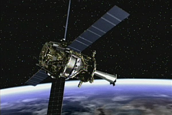 在地球轨道上的重力探测器B的艺术概念。