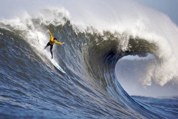 2010 Mavericks surfing competition. The image was taken from a boat.