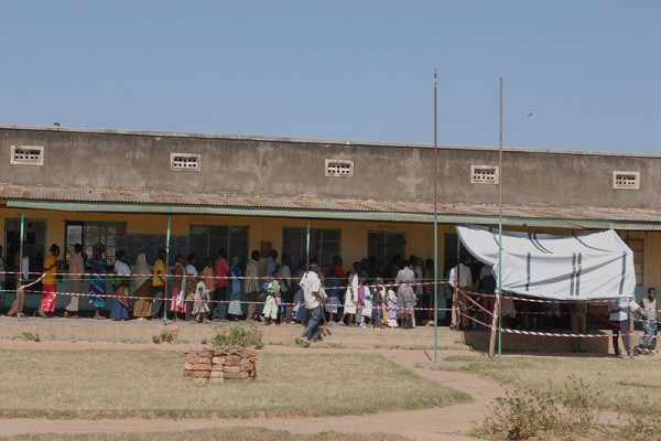 Line for meningitis vaccinations in Arua, Uganda