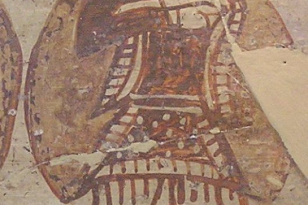 青铜时代的陶瓶上的迈锡尼战士