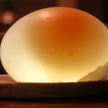 一个鸡蛋放在醋里24小时。当你用一盏灯照它的时候，你可以看到里面。