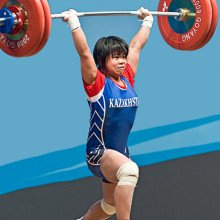 Zulfiya Chinshanlo, 2009年世界举重锦标赛53公斤级冠军，摄于高阳市